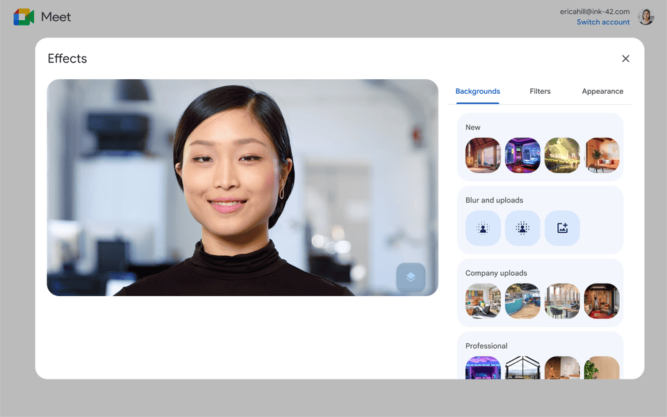 Combinar efectos y tener iluminación de Estudio en Meet
